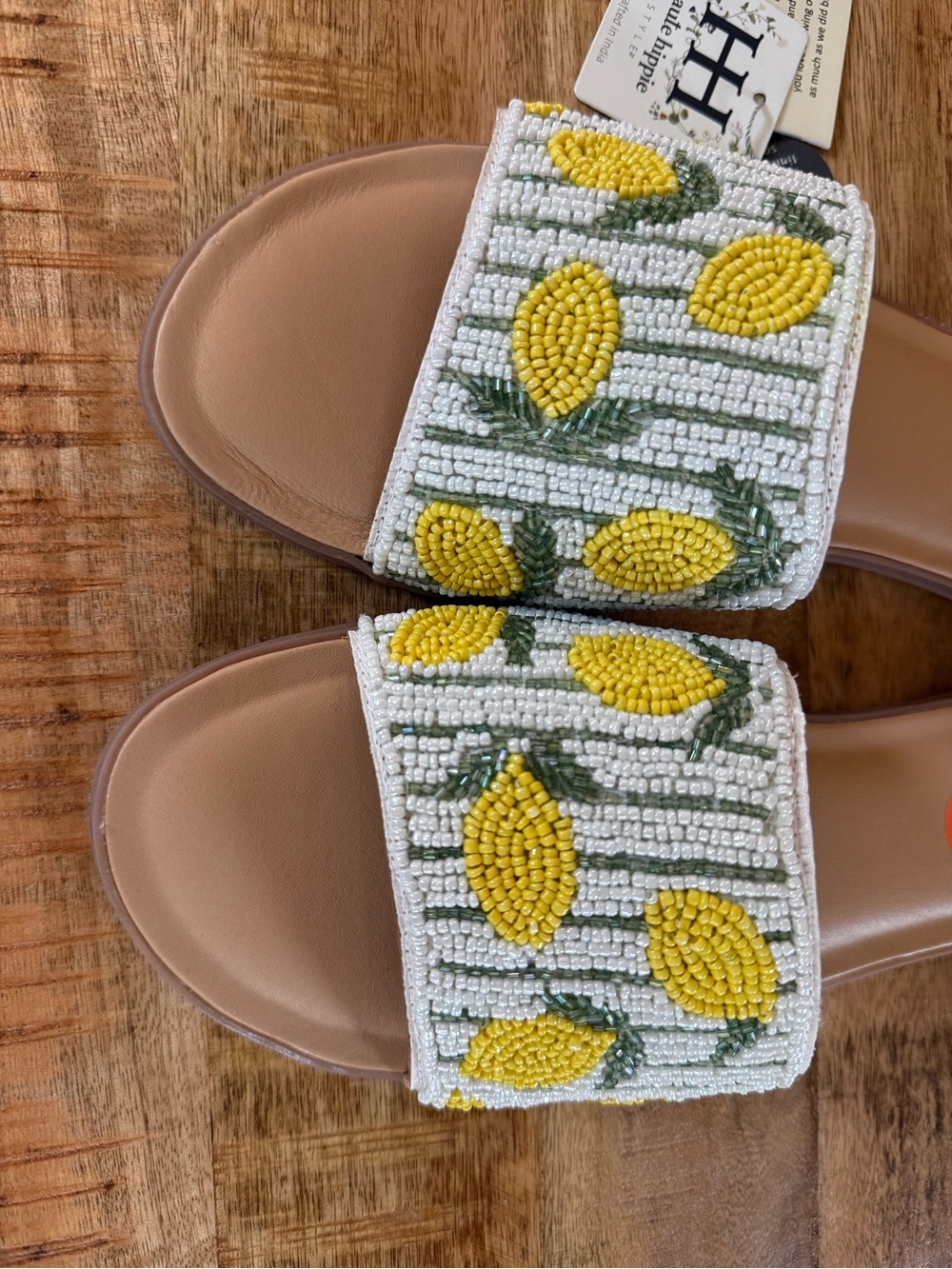 Haute Hippie Style Lemon Beaded Slides NWT | Viral Euro Summer Sandals Size 8 - Picture 4 of 12